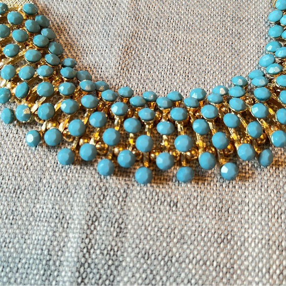 Egyptian Revival Bib Collar Necklace Opaque Bluish/Green Stone Pin Cushion - Picture 5 of 16